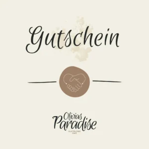 An elegant voucher for Olivia's Paradise with a handshake symbol, clear lettering, and the Gluten-Free Café note at the bottom.